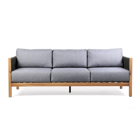 Armen Living Sienna Outdoor Eucalyptus Sofa in Teak Finish with Gray Cushions LCSISOWDTK
